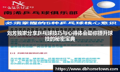 刘芳独家分享乒乓球技巧与心得体会助你提升球技的秘密宝典
